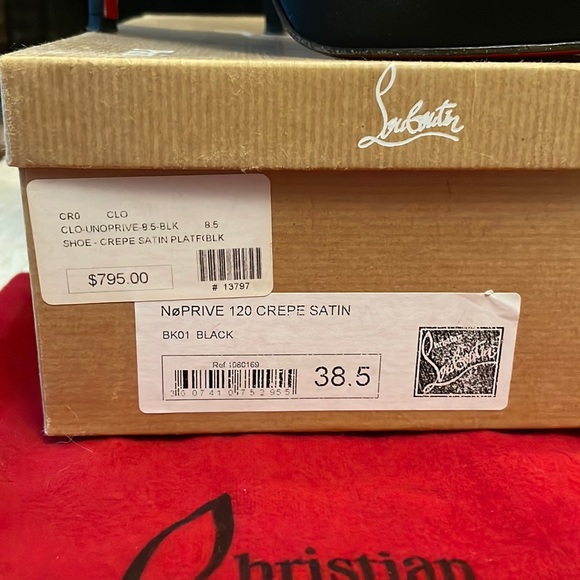 Louboutin No Prive 120MM Black Crepe Satin - 38.5 - Picture 2 of 10